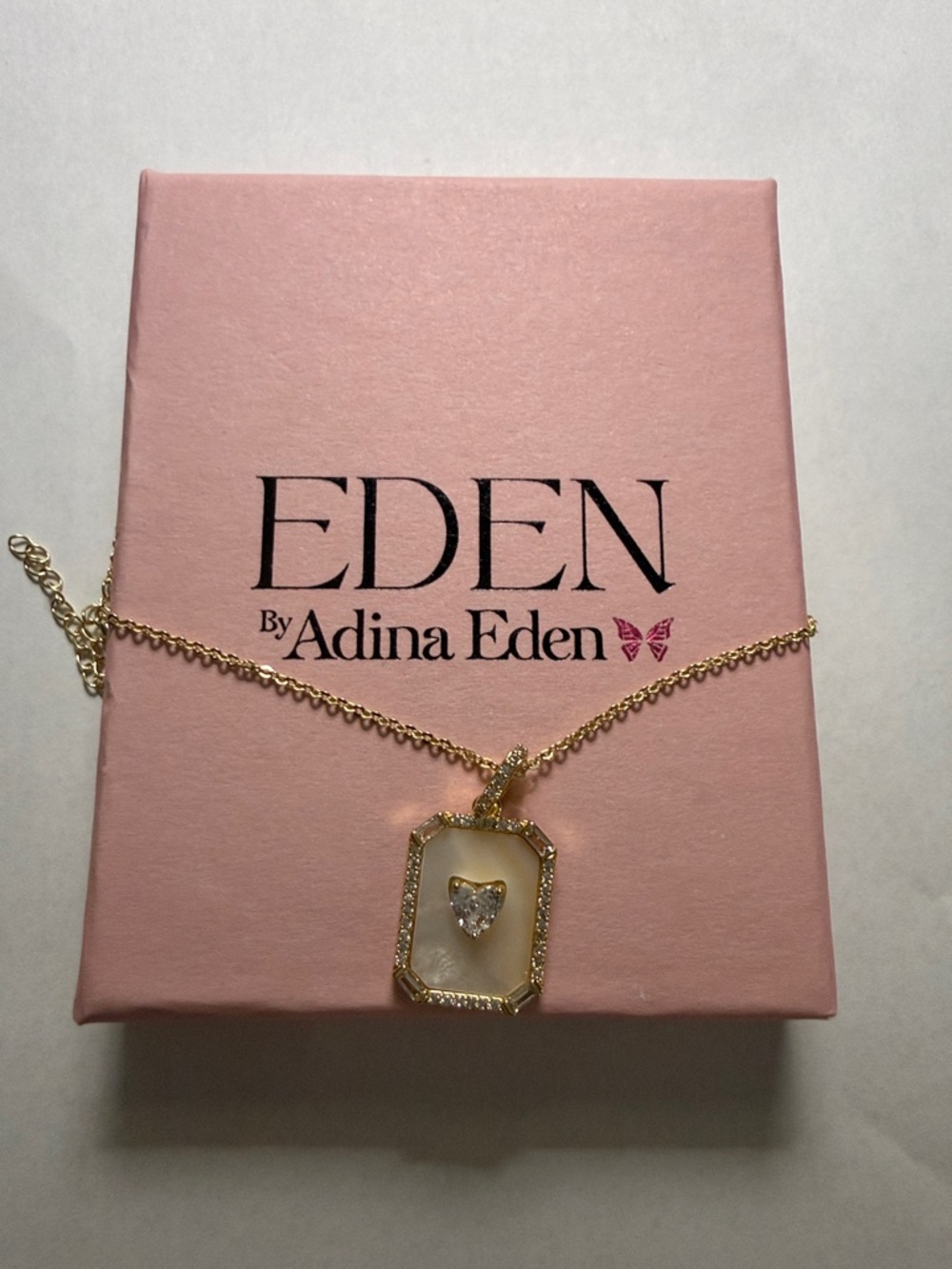 Adina Eden Gold Mother-of-Pearl Pendant with Clear Crystal Heart